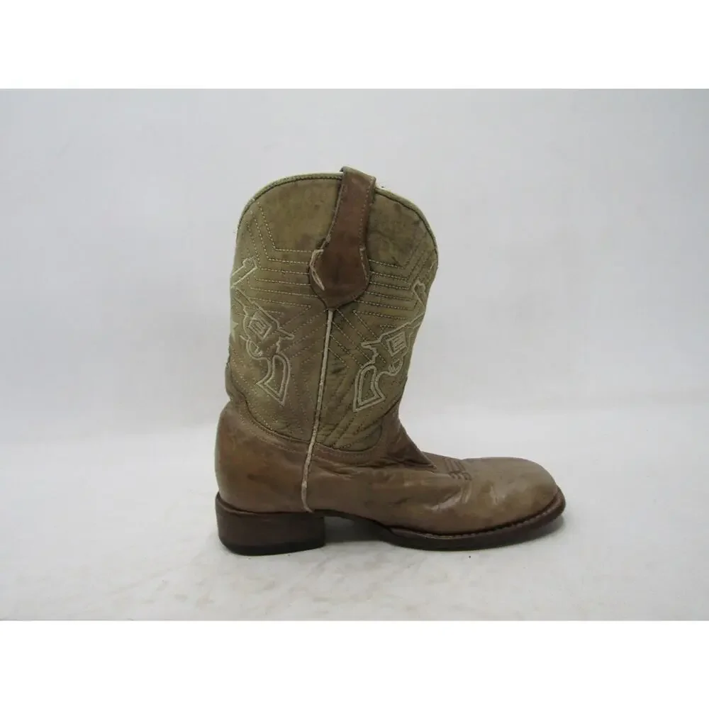 Roper Brand Youth Size 3 D Brown Double Gun Leather Cowboy Western Boots
